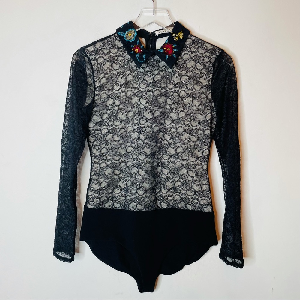 Alice + Olivia one piece lace collared top. Size Medium